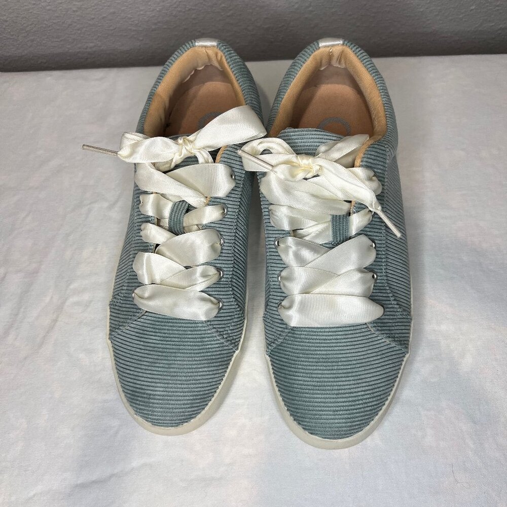 Light Aqua Corduroy Sneakers with ribbon laces Women's size 8 - Picture 3 of 6